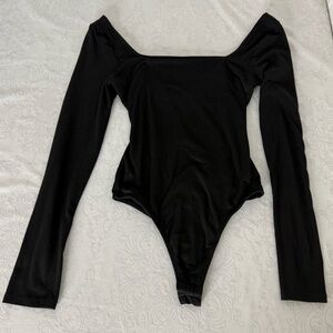 Lulus Cutout Open Back Squareneck Long Sleeve Black Cheeky Bodysuit Size XS/S